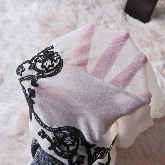 Zara sheer cream black lace blouse top shirt - Picture 2 of 3